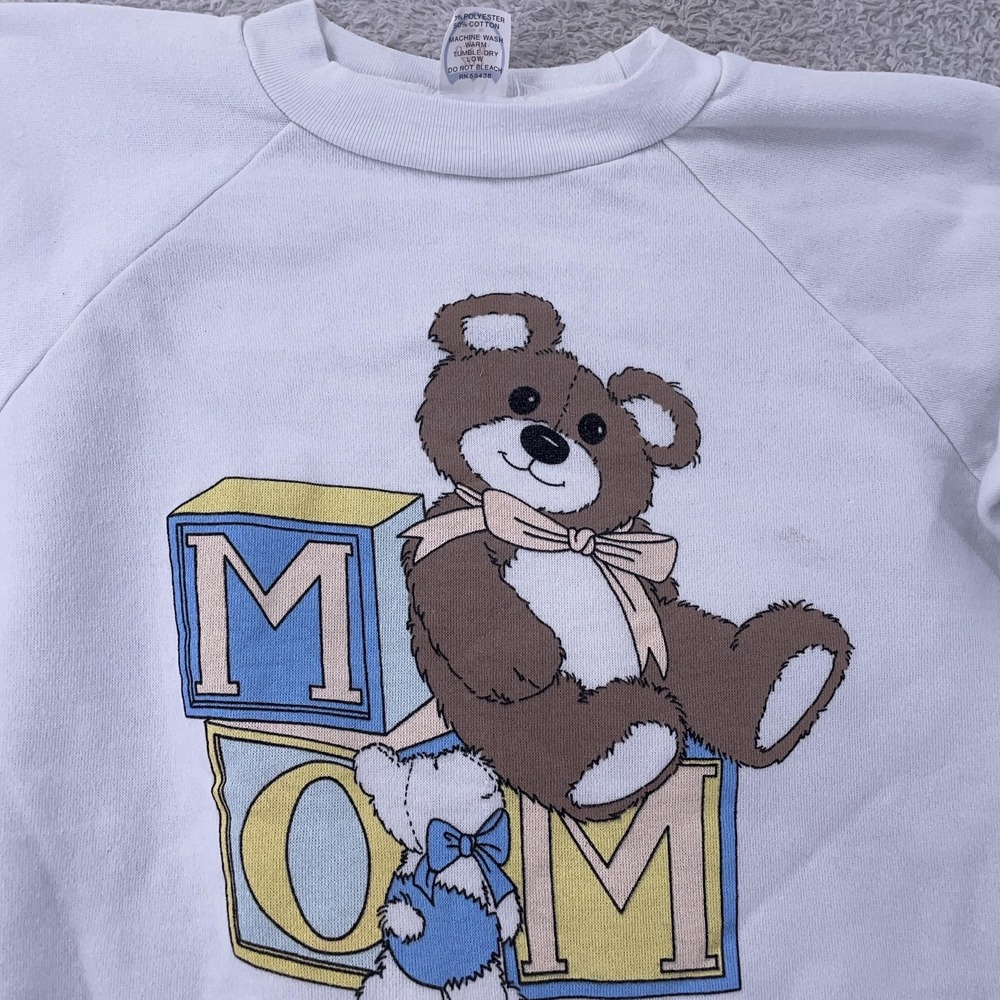 Vintage Teddy Bear MOM‎ Crewneck Sweatshirt Small Cartoon Mother Made USA 90s